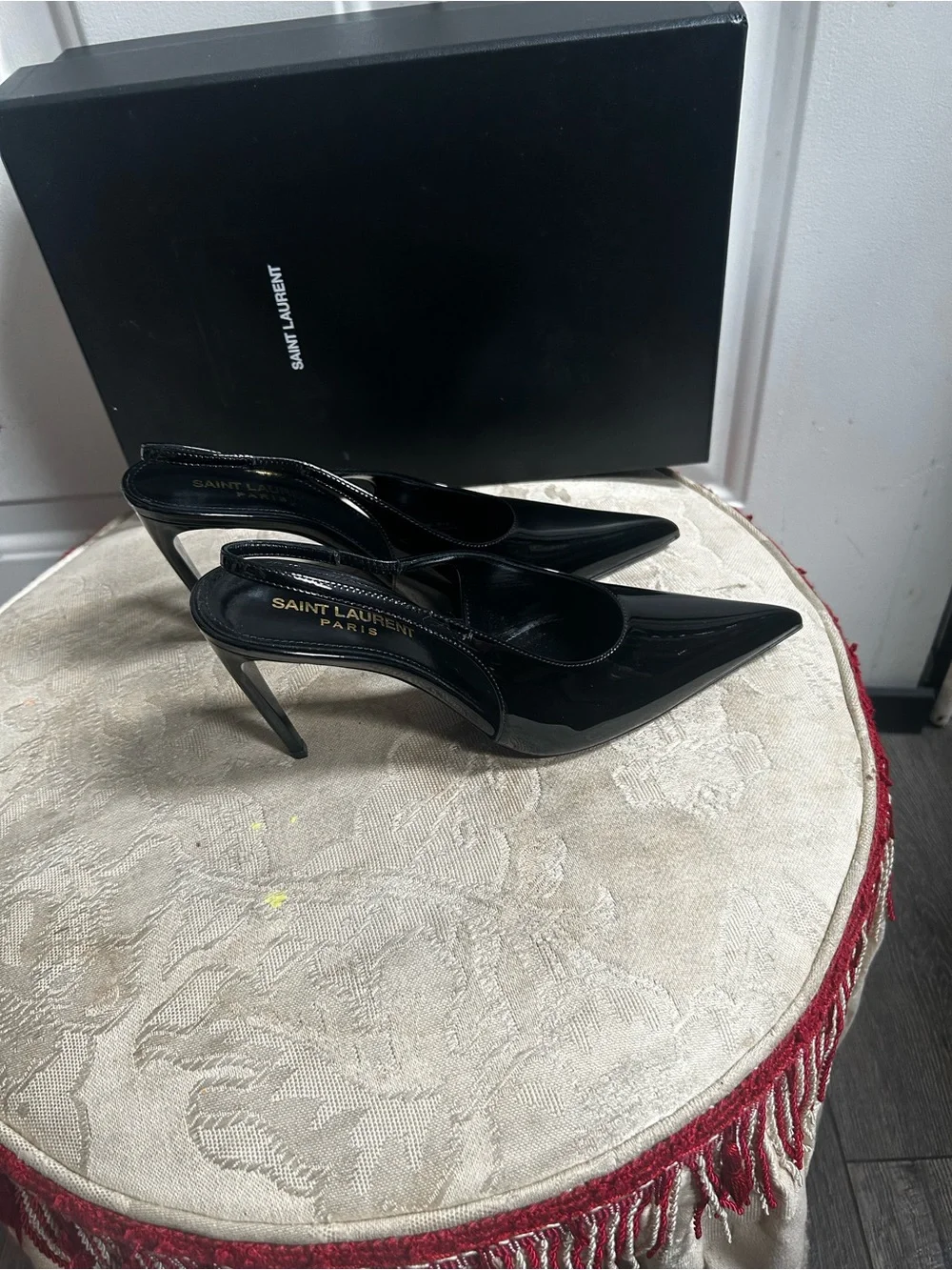 Saint Laurent Black Patent Pointed Slingback Pumps - Picture 2 of 11